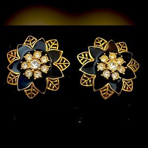 New Vintage Avon festive sparkle earrings with Surgical steel posts black